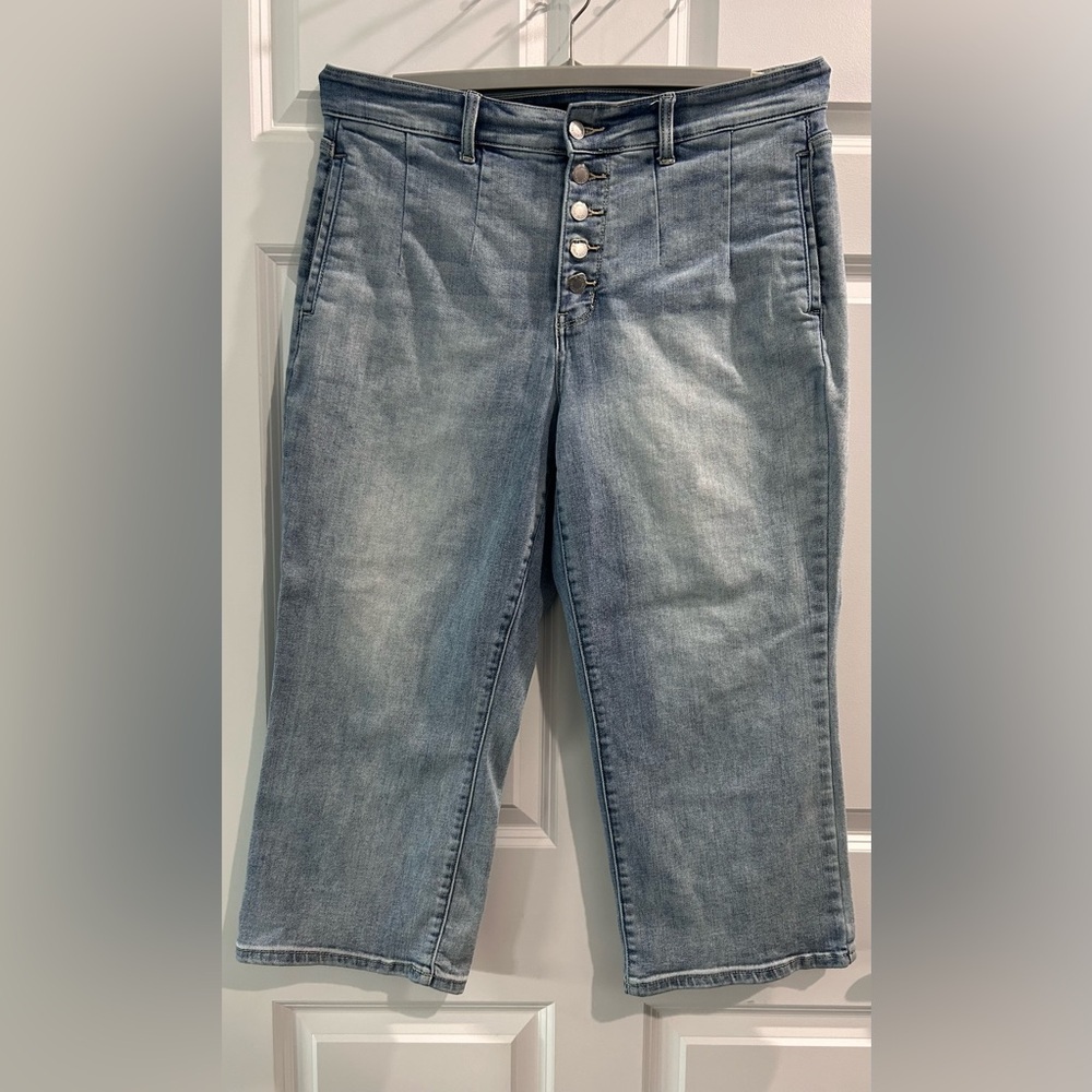 Judy Blue Jeans Womens Size 14W Wide Leg Cropped High Waist Button Fly Denim